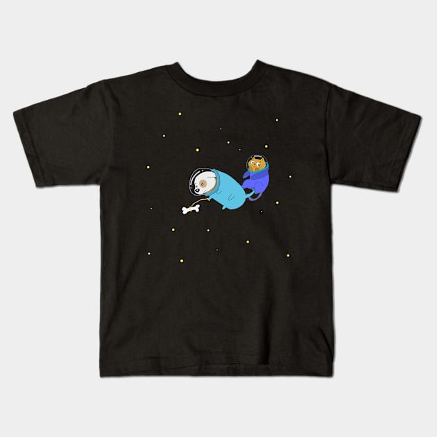 dog and cat in space astronauts Kids T-Shirt by FromBerlinGift